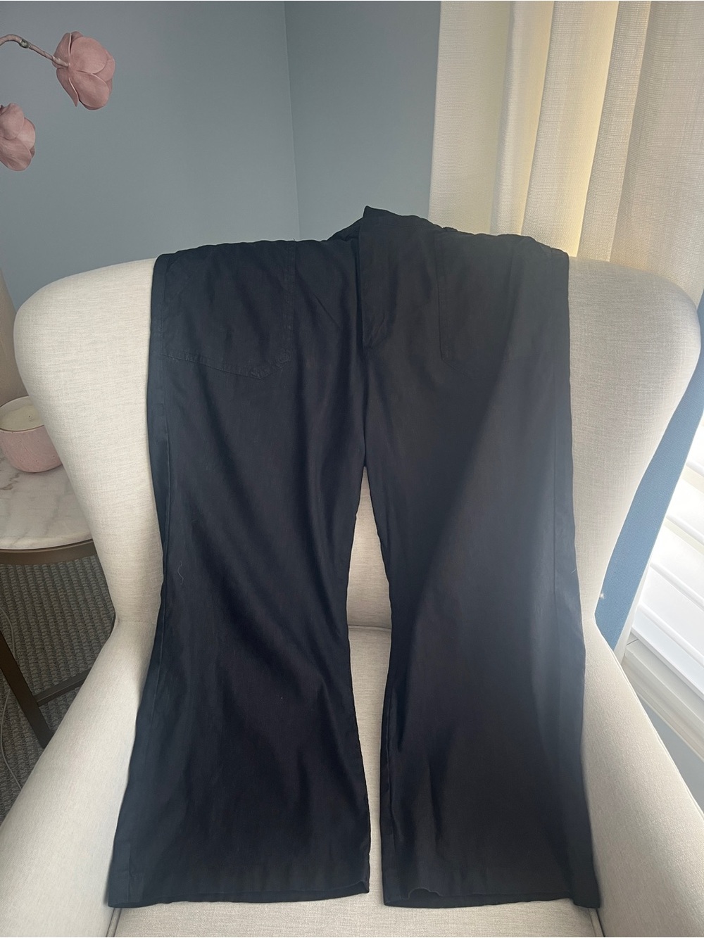 Kut from the Kloth Topaz Wide Leg Linen Pants Black 14 Petite
